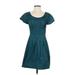 BCBGMAXAZRIA Casual Dress - Fit & Flare: Teal Solid Dresses - Women's Size 4