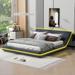 Contemporary Wave-Like Design Queen Size Upholstery Platform Bed Frame