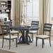 5-Piece Farmhouse Round Extending Dining Set Extendable Kitchen Table Set with 15.8" Removable Leaf & Ladder Back Dining Chairs