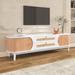 Rattan TV Stand for TVs up to 75'', Modern Media Console, Entertainment Center with Solid Wood Legs, TV Cabinet for Living Room