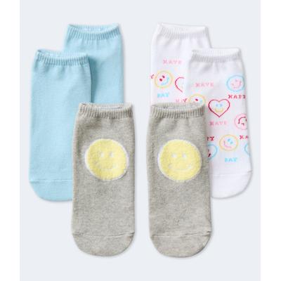 Aeropostale Womens' Smiley Faces Ankle Sock 3-Pack - Grey - Size ONE SIZE - Cotton