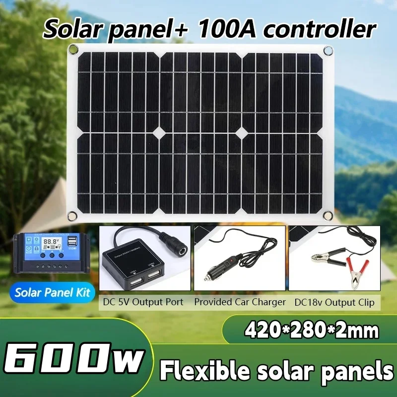600w Solar panel Kit komplett 12V USB mit 100a Controller Solarzellen für Auto Yacht RV Boot Handy Ladegerät Image