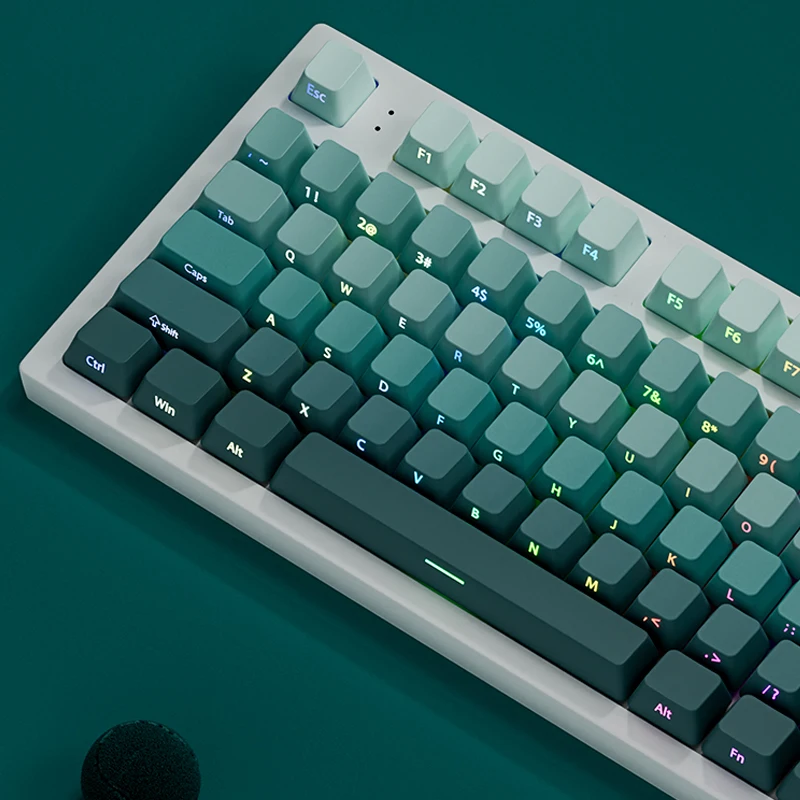135-Tasten-Tastenkappen mit Farbverlauf und grünem Glanz, seitlich bedruckte PBT-Double-Shot-Tastenkappen, OEM-Profil für MX-Switches, Gaming-Tastaturen Image