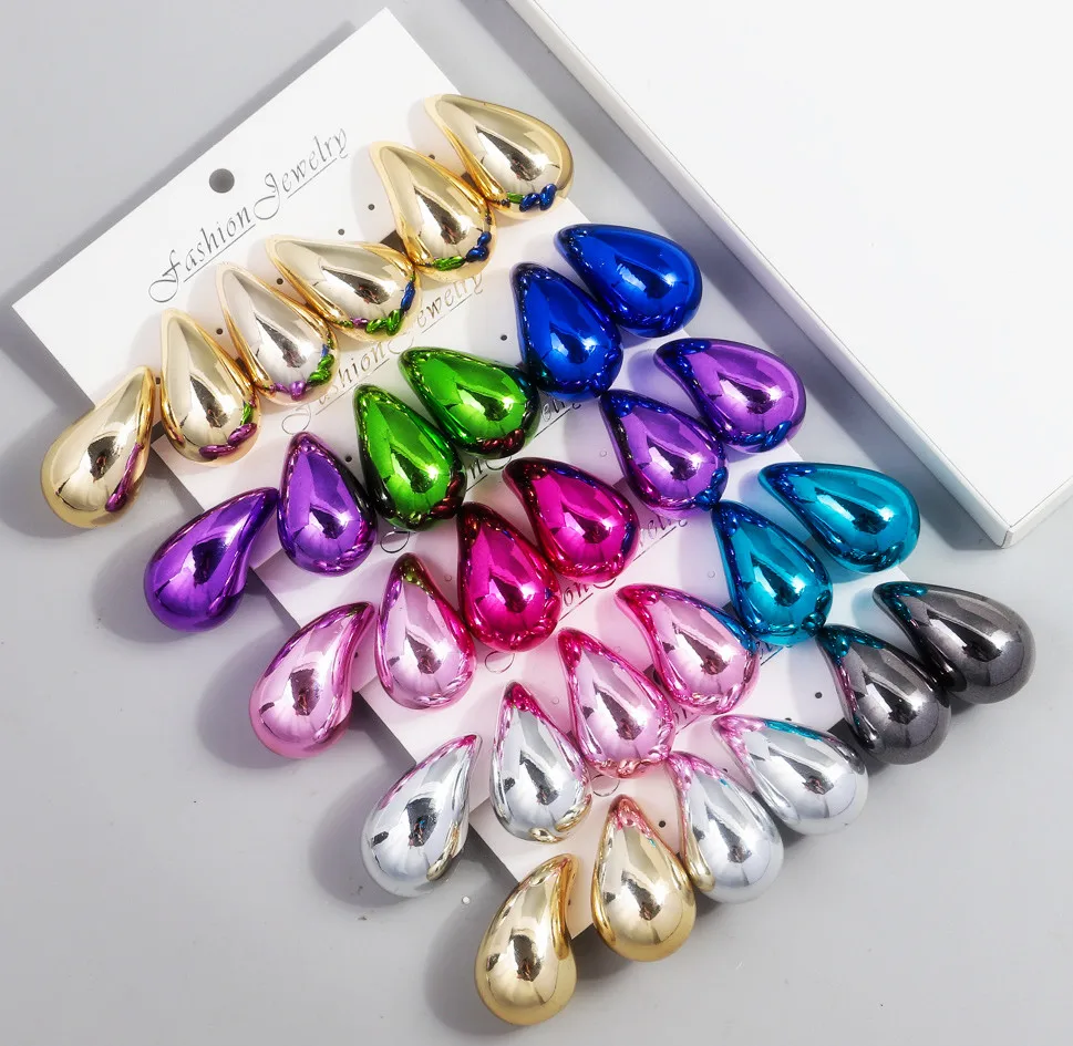 3 Paare/satz Extra Große Metallic Farbe Acryl Waterdrop Creolen Dupes für Frauen Chunky Tear Drop Ohrring Y2k Schmuck Geschenke Image