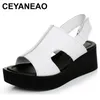 CEYANEAONeue Fisch Kopf Große Größe Frauen Sommer Schuhe Sandalen Beste Verkauf Echtes Leder Sandalen Plattform Schuhe Frau Keil