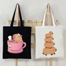 Cute Capybara Canvas Bag for Women Shopper Handbags Environmental Storage borsa a tracolla