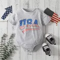 Neonato Independence Day Clothes manica corta lettera stampa grigio Cute Toddler Boys pagliaccetto