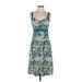 PrAna Casual Dress - A-Line: Teal Floral Motif Dresses - New - Women's Size Small