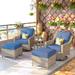 Latitude Run® Wicker 5 Pieces Swivel & Rocking Chairs w/ Cushions & Ottomans | Outdoor Furniture | Wayfair 1B4E9155764F4A9DBED992D11348420F