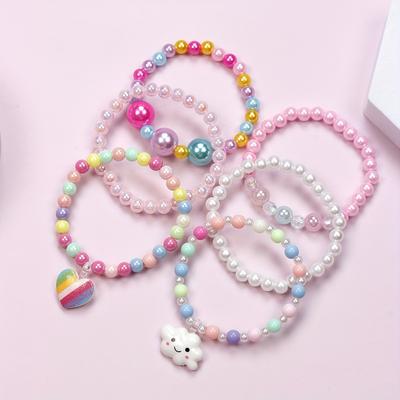 6pcs Multi-color Beaded Bracelets Sets, Party Favors Accessories Cloud Love Pendant Set Goodie Bags Fillers Classroom Prizes, Birthday Gift Easter Gift