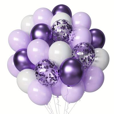 50pcs, Lavender Purple Party Balloons, 12inch Lavender Light Purple Lilac Balloons Purple Metallic Balloons And Confetti Balloons Set For Birthday Baby Shower Bridal Shower Wedding Party Decorations