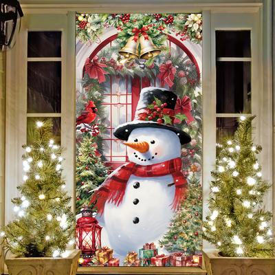 1pc, Christmas Snowman Door Cover Hanging Wall Decoration Sign Front Door Christmas Decor Christmas Party Decor Supplies Christmas Hanging Banner 71x35inch