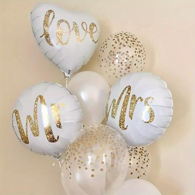 9pcs/set Wedding Balloons, Aluminum Film Balloons Love Balloons, Wedding Anniversary Photo Decoration Props, Proposal Bachelorette Party Arrangement Outdoor Wedding