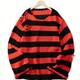 All Match Knitted Ripped Striped Sweater, Men's Casual Warm Slightly Stretch Crew Neck Pullover Sweater For Fall Winter