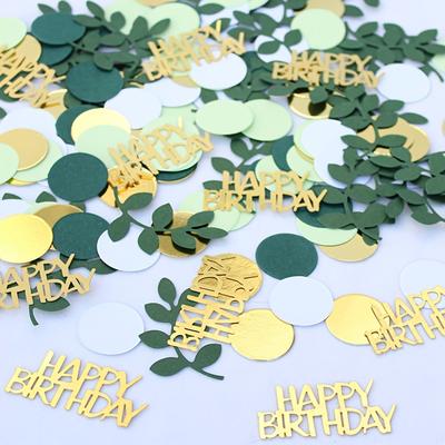 TEMU 120pcs, Birthday Party Confetti, Golden Card Happy Birthday Green Leaf Round Piece Confetti, Birthday Party Table Sprinkle Props, Birthday Party Desktop Decoration Supplies