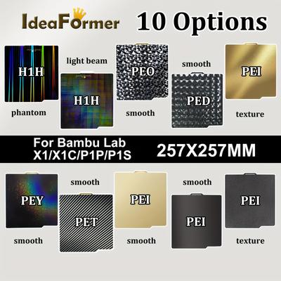 For Bambu Lab P1p X1 Build Plate Peo X1carbon H1h Double Side Pei Smooth Pet Pey Ped Pef H1h 257x257 Spring Steel Sheet For Bambulab X1c P1p P1s