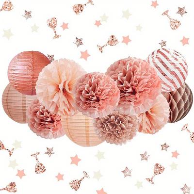 TEMU 11pcs Rose & Paper Flower Balls - Any Party Decor! , Thanksgiving And Christmas Gift Easter Gift Gift