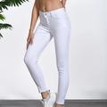 White Slim Fit Skinny Jeans, Slash Pockets High-stretch Versatile Style Denim Pants, Women's Denim Jeans & Clothing