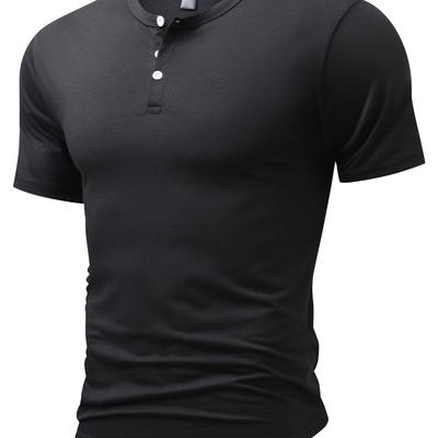 TEMU Men's Basic Henley Tee, Casual Slim Short Sleeve Henley T-shirt With Button, Best Selling