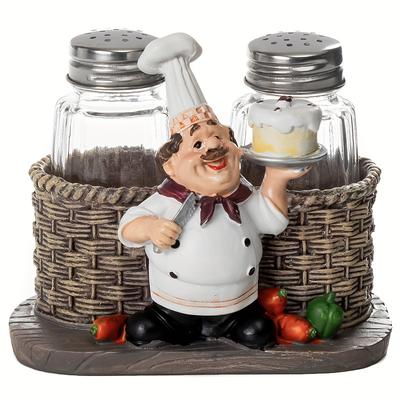 TEMU Funny Salt And Pepper Shakers With Chef Figurines Holder, Resin Chef Ornament Spice Jars Holder Decor Image
