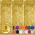 3 Packs, Golden Foil Fringe Streamer Backdrop, Tinsel Streamers Birthday Party Decorations, Fringe Backdrop For Graduation, Gender Reveal, Disco Party