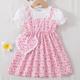 Toddler/ Kid Girls Cute Floral Dress Suit - Short Sleeve Patchwork A-line Dress + Pretty Heart Shaped Bag Set Kids Summer Clothes