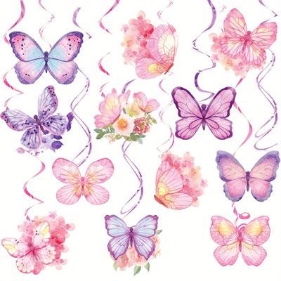 TEMU 24pcs Butterfly Party Decorations Butterfly Hanging Decorations Watercolor Purple Butterfly Hanging Decorations Summer Themed Garland For Birthday Wedding Party Supplies Easter Gift