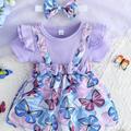 Baby Girls Cotton Romper + Headband, Floral Print Short Sleeve Dress Baby Clothes Summer