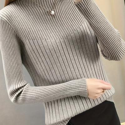 TEMU Solid Mock Neck Pullover Sweater, Casual Long Sleeve Slim Sweater, Women's Clothing Image