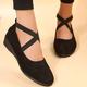 Women's Cross Strap Wedge Heels, Comfy Round Toe Slip On Shoes, Versatile Strappy Shoes