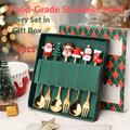 4pcs/6pcs Christmas Style Food-grade Stainless Steel Cutlery Set In Gift Box, Santa, Christmas Tree, Reindeer Figurine Spoon & Fork Set, Dessert Cake Fruit Coffee Spoon Christmas Gift