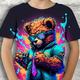 Cartoon Bear Graphic T-shirt For Boys - 3d Digital Print, Active And Stretchy Short Sleeve Tee For Summer Outdoor Fun - Kid's Clothing With Fun And Playful Design