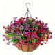 Artificial Flowers In Hanging Basket, Outdoor Indoor Patio Lawn Garden Decor, Artificial Hanging Plant In Basket, Hanging Daisy Basket With Coconut Lining Chain Palm Flowerpot