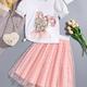 Girls 2pcs Cartoon Girl Graphic Short Sleeve T-shirt + Tutu Skirt Set Summer Clothes Party Gift