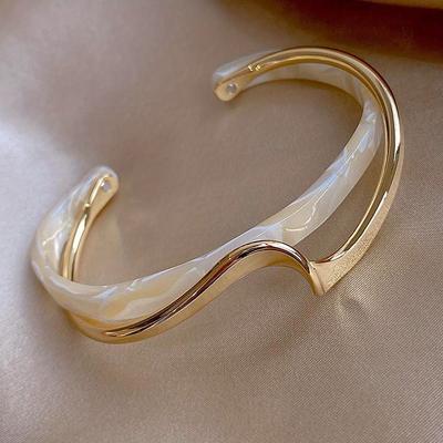 TEMU 18k Golden Plated Wave Shape Cuff Bangle, Women's Minimalist Style Jewelry Image