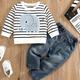 Children Eden 0-24 Months Baby Toddler Birthday Gifts, Baby Boy Elephant Striped Graphic Pullover Top Jeans Set