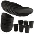 18pcs Dinnerware Set, Unbreakable Reusable Plastic Plates Bowls Cups Set, Dishwasher Microwave Safe Dishes Set For Kitchen, Dorm, Camping, Rv, Picnic, Tableware Accessories, Kitchen Supplies