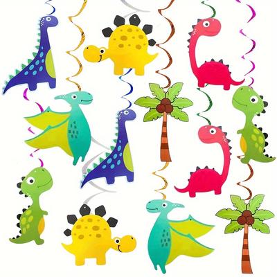 TEMU Set/24pcs, Dinosaur Swirl Decor, Jungle Birthday Party Adorns The Vortex Pendant Cartoon Summer Garland Plastic Streamer Party Swirl Decorations For Ceiling, Baby Shower Birthday Party Supplies