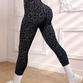 Leopard Print Fitness Gym Sports Leggings, High Waist Yoga Workout Running Tight Pants, Women's Activewear