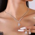 Women's Silver Plated Zircon Pendant Necklace & Earring Fine Jewelry Set Wedding Party Birthday Gift