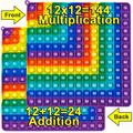 Big 2 In 1pc Front 12x12 Multiplication Back 12+12 Addition Math Learning Educational Toys, Rainbow Silicon Push Bubble Sensory Fidget Pop Toys