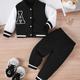 2pcs Baby Boys Preppy Style Baseball Coat Trousers Set, Toddler Spring And Autumn Casual Outfit Clothes