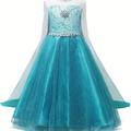 Girl's Princess Dress, Artificial Diamonds Decor Tulle Dress, Halloween Holiday Party Prom Birthday, Snow Ice Queen Performance Mardi Gras