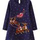 Girls' Stars And Reindeer Cartoon Applique Long Sleeve T-shirt Dress, Soft Comfort Fit, Kid Girl's Casual Dresses For 2-7 Years Old