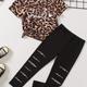 2pcs Girls Leopard Print Short Sleeve T-shirt + Pants Set Summer Clothes Gift