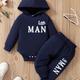 Trendy Hooded Long-sleeved Letter Print Bodysuit + Trousers Set, Baby Boy's Spring And Autumn Outfit