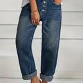 Single-breasted Whiskering Casual Jeans, Zipper Button Closure Washed Straight Leg Denim Pants, Women's Denim Jeans & Clothing