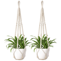 1pc Macrame Plant Hanger Indoor Hanging Planter Basket With Wood Beads Decorative Flower Pot Holder No Tassels For Indoor Outdoor Boho Home Decor 35 Inch, Ivory