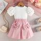 Elegant Girls 2pcs Solid Puff Short Sleeve T-shirt + Skirt Set Summer Clothes Gift