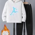 2pcs Set, Boy's Football Player Print Hoodie & Casual Slightly Stretch Breathable Sweatpants Set For Outdoor Winter